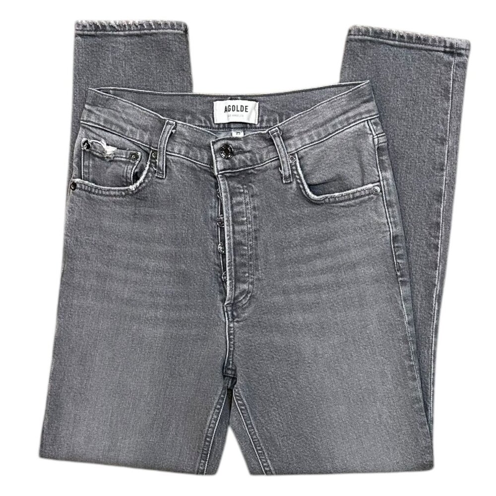 Agolde Nico High Rise Grey Slim Leg Cropped Jeans Button Fly